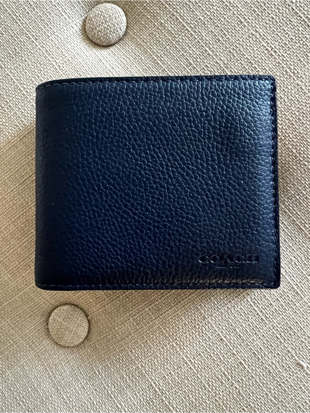 Coach Men's Navy Pebbled Leather Bi-Fold Wallet